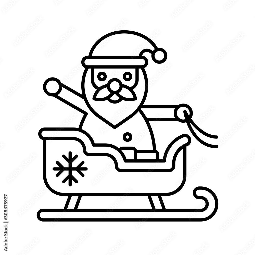 Naklejka premium Santa claus on sledge, Christmas day related line icon