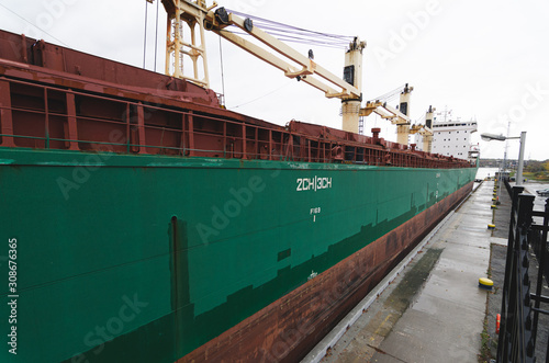 a ship going through Lock 3 on the Welland Canal photo