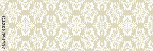 Floral seamless pattern. White design on long olive green background
