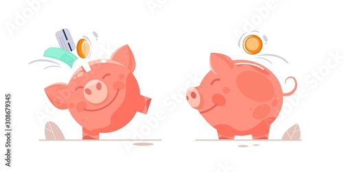 Piggy bank with coin. Icon saving or accumulation of money, investment, donat