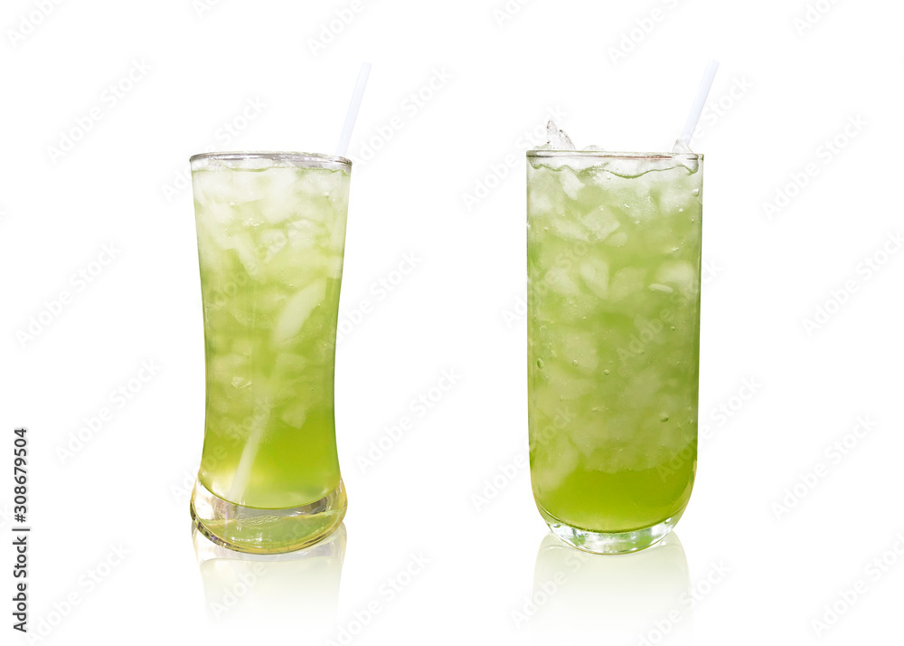 Iced green tea on white isolated background. Iced green tea on white isolated background.