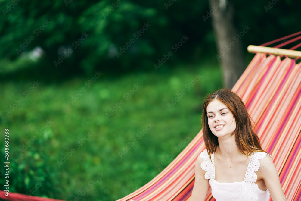 Naklejka premium beautiful woman green leaves luxury of nature