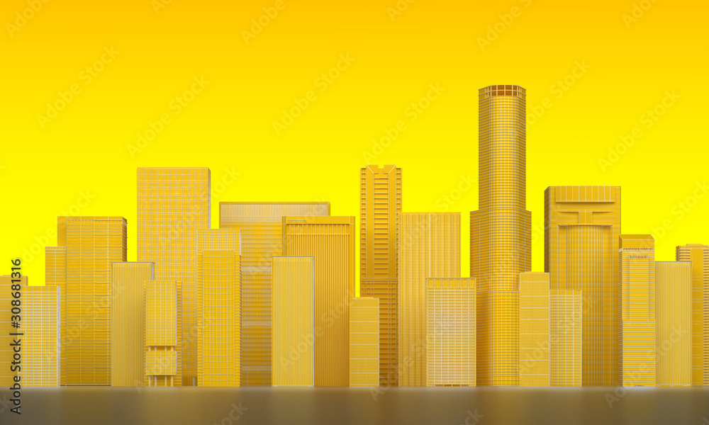 group skyscraper in yellow tinted