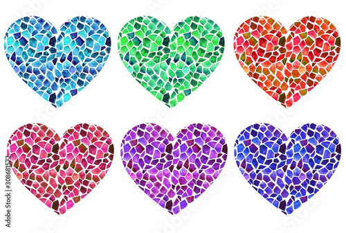 Hand painted watercolor hearts. Isolated objects perfect for Valentine s day card or romantic post cards