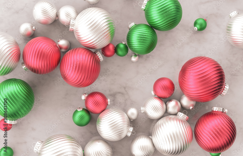 Christmas 3d decoration with Christmas ball on marble stone background. Christmas, winter, new year concept. Flat lay, top view. Christmas 3d decoration with Christmas ball on marble stone background. Christmas, winter, new year concept. Flat lay, top view.