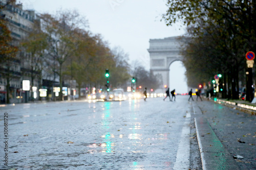 Triumphal arch in Paris on open urban nature