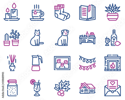 Hygge color linear icons set
