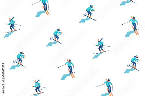 Winter vacation background with skiers on mountain. Mountain sport activities. Vector illustration. photo