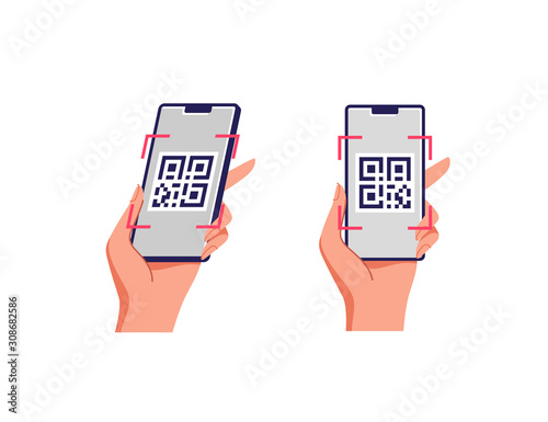 QR code mobile phone scan on screen. Business and technology concept. Vector illustration.