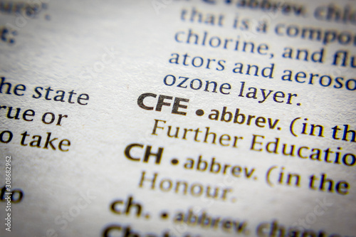 Word or phrase CFE in a dictionary. photo