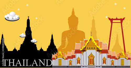 Attractive landmarks in Thailand illustration design