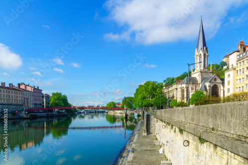 Saone River, and Saint-Gorges church and bridge, in Old Lyon photo