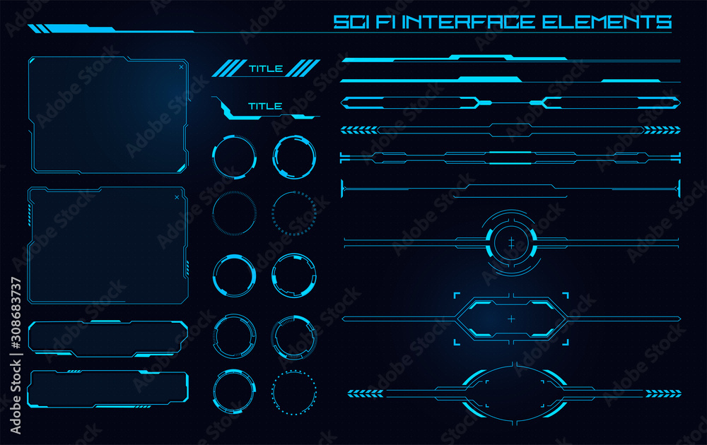Set of Sci Fi Modern User Interface Elements. Futuristic Abstract HUD. Good for game UI. Vector Illustration EPS10