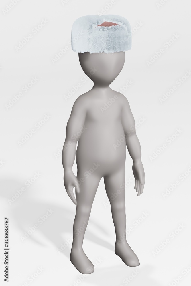 3D Render of Cartoon Character with Russian Cap 3D Render of Cartoon Character with Russian Cap