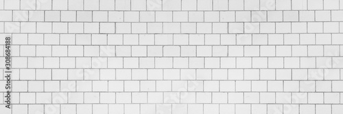 Abstract panorama image of White concrete block wall texture background for interior decoration.