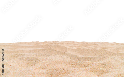 Close up sand beach isolated on white background.