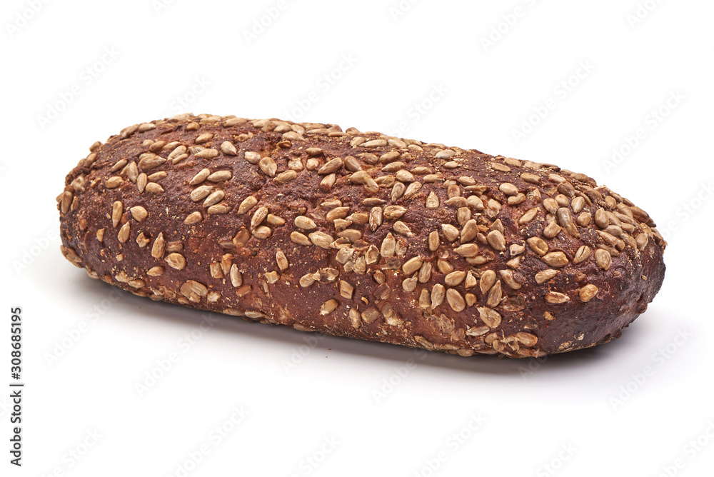 Rye bread with sunflower seeds, isolated on white background Rye bread with sunflower seeds, isolated on white background