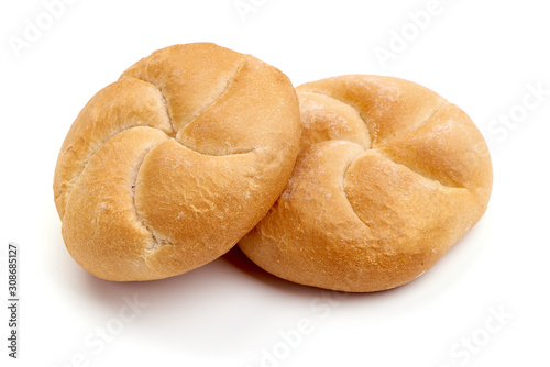 Freshly baked Kaiser rolls, isolated on white background photo