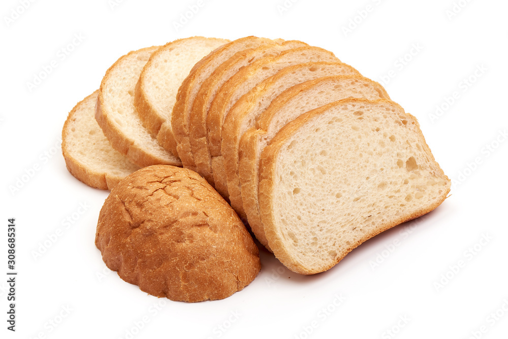 Slices of wheat bread, isolated on white background