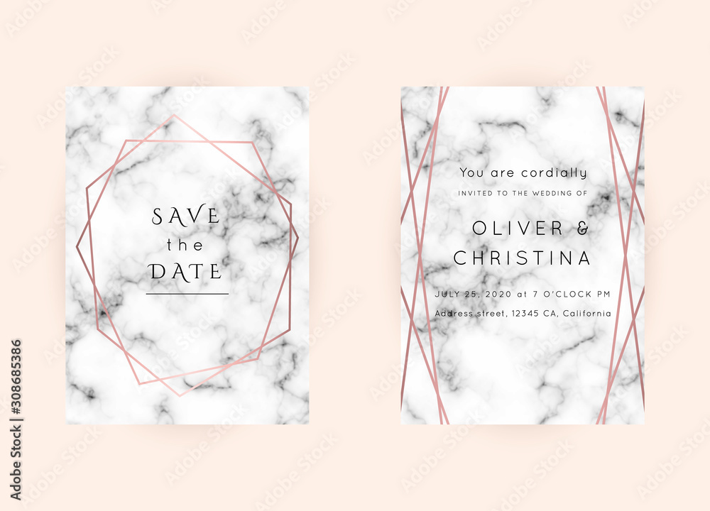 Obraz premium WEDDING Invitations Rose Gold Marble Vector