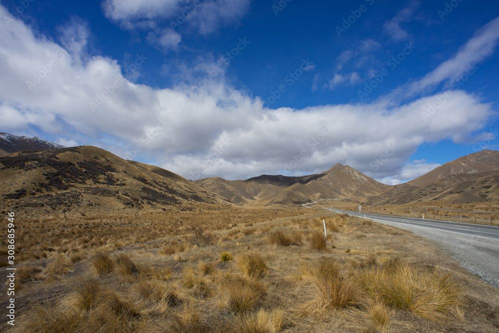 NEW ZEALAND Scenic route at Lindis Pass.