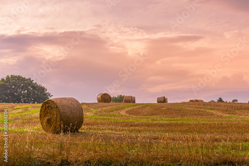 a few hay rolls in the sunset