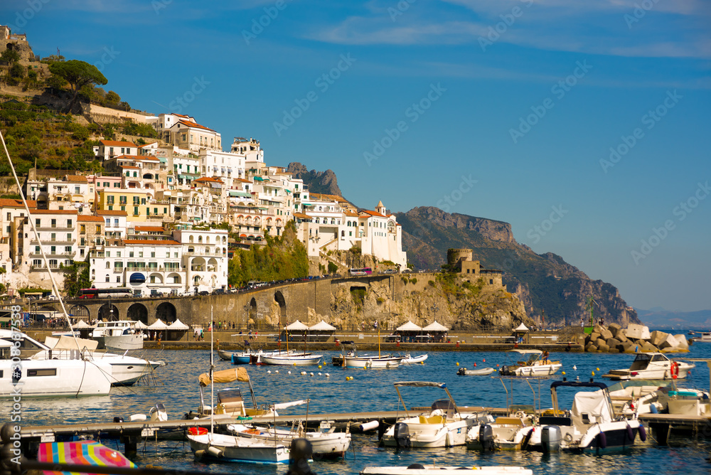 Amalfi city and harbor, Italy