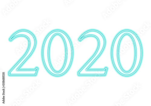 Simple New Year 2020 Text neon