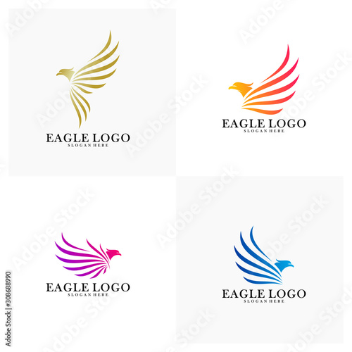 Set of Eagle logo design vector, Phoenix logo concept, Simple Eagle logo template, Icon Symbol, Creative design © Top Studio