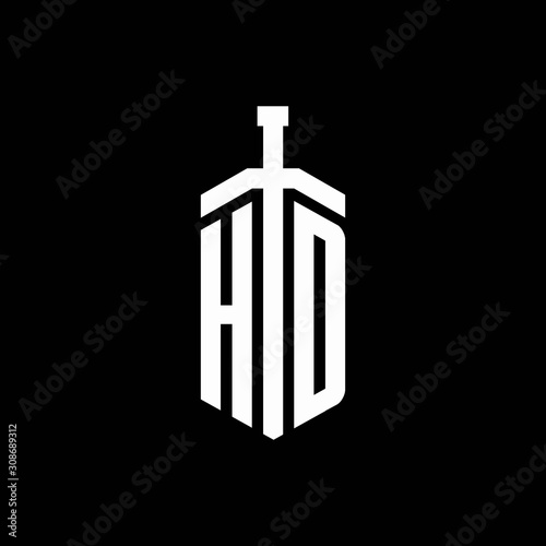 HD logo monogram with sword element ribbon design template