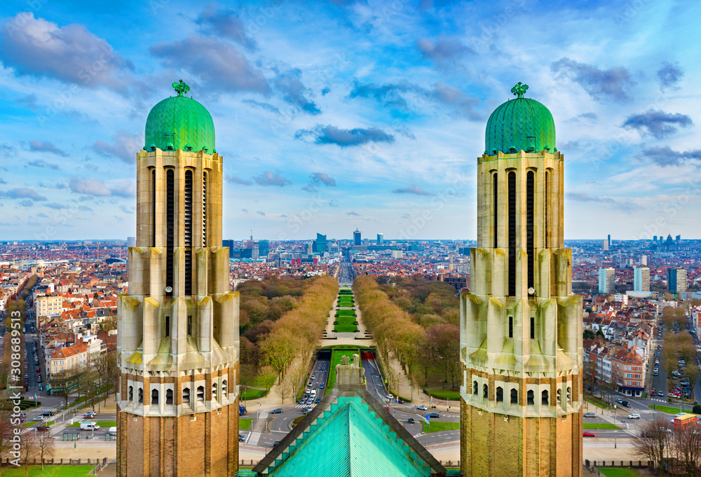 Beautiful panorama of Brussels (Bruxelles) viewed from the National Basilica of the Sacred Heart, Belgium