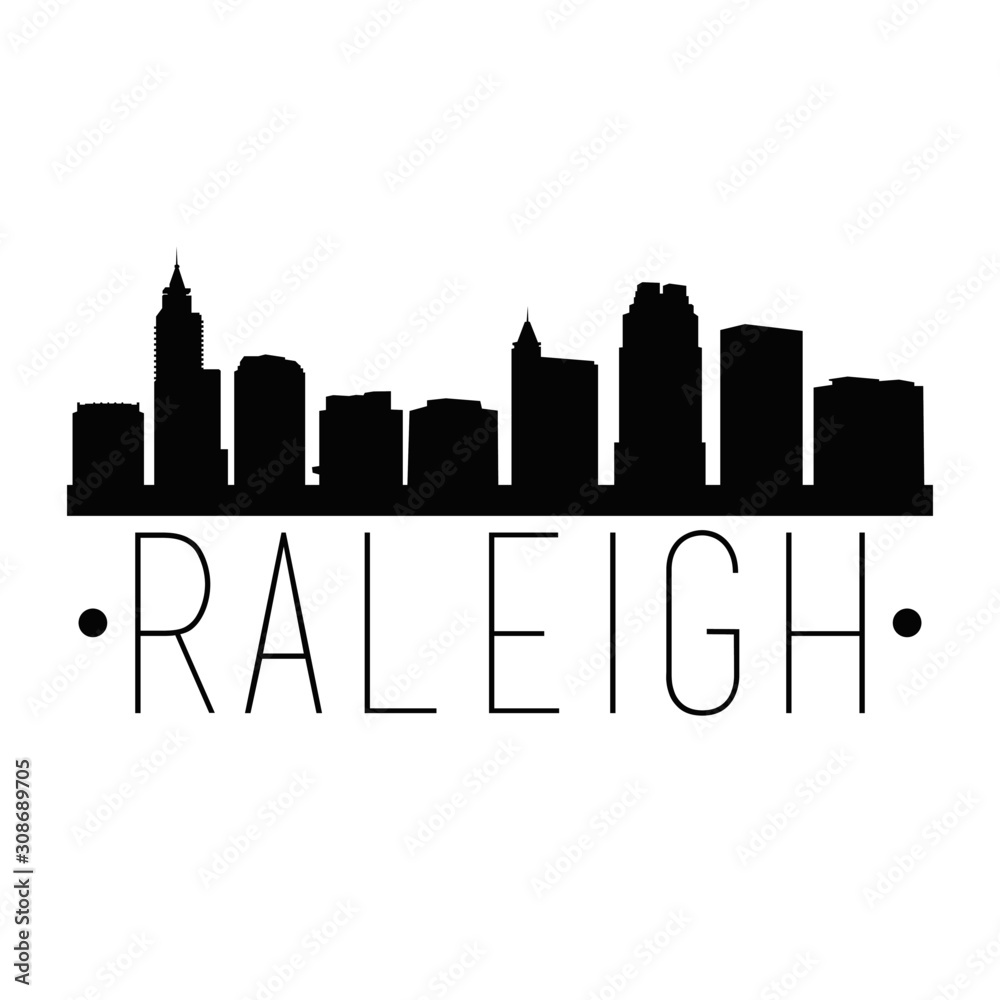 Raleigh North Carolina Skyline. Silhouette City Design Vector Famous Monuments.