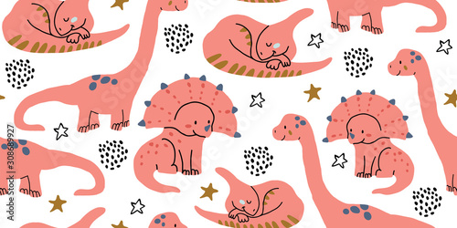 Scandinavian dino dinosaur seamless pattern
