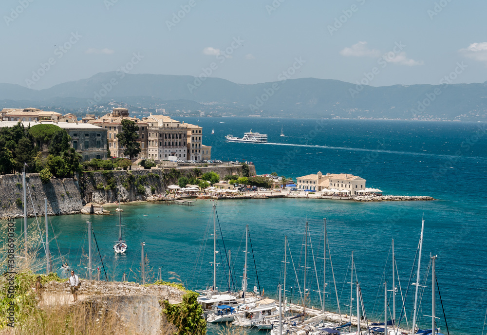 Φωτογραφία Corfu Town, Greece - July 07 2018: View over the Sailing Club and the Faliraki B