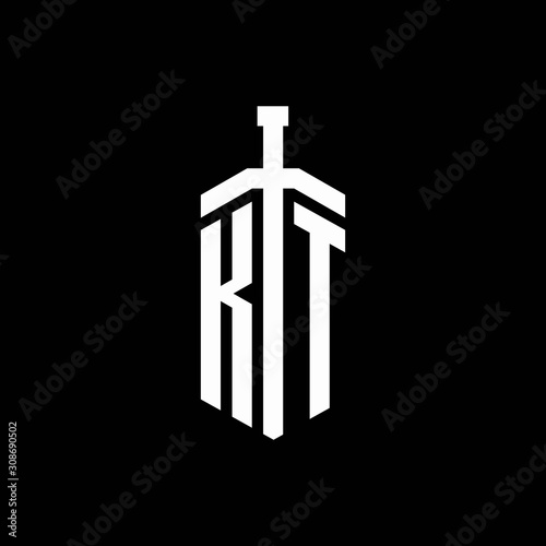 KT logo monogram with sword element ribbon design template