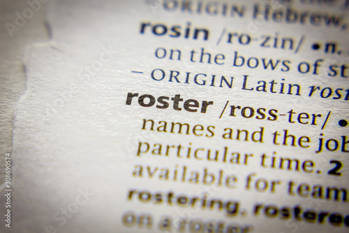 Word or phrase Roster in a dictionary. photo