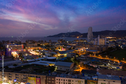 Patong city Night Cars and Bikes traffic in Thailand Phuket Island