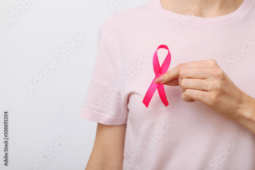 Pink ribbon, the international symbol of breast cancer.