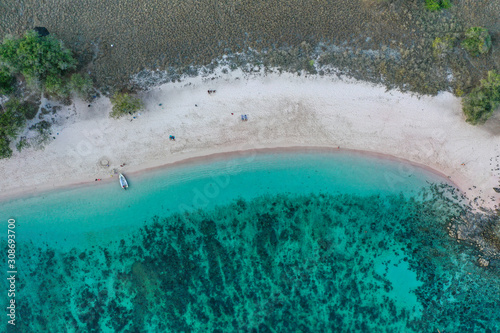 Aerial view of Pink Beach located in Komodo National Park, Indonesia. © muslian