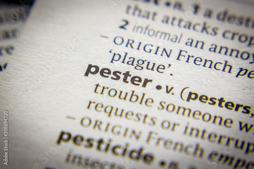 Word or phrase Pester in a dictionary.