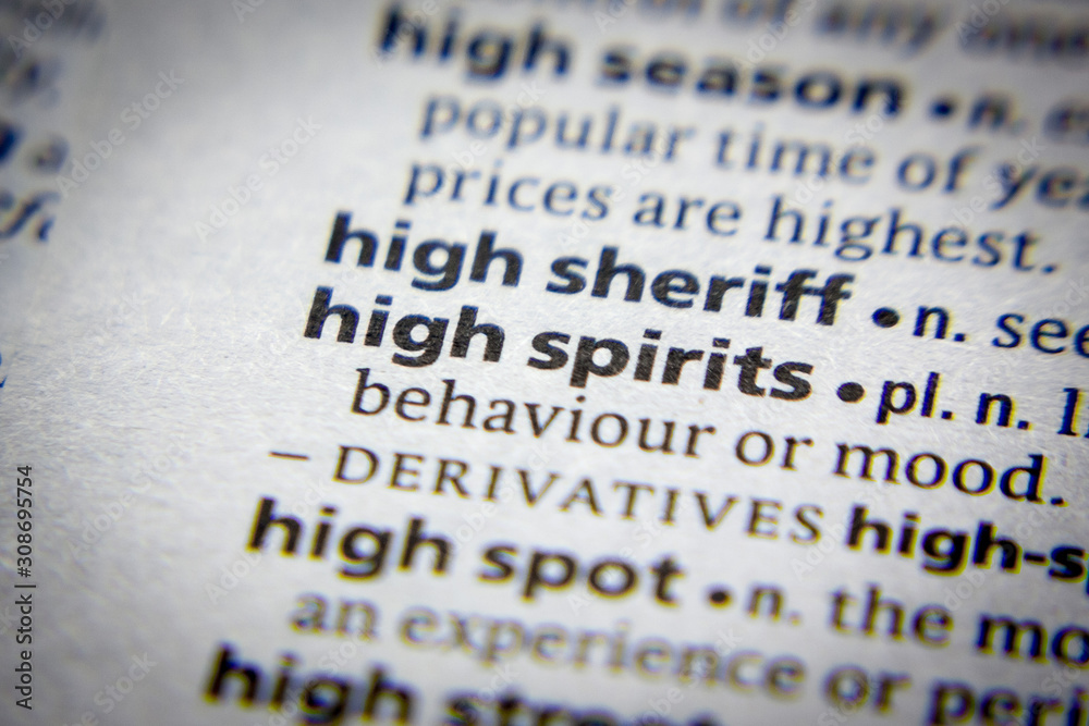 Obraz premium Word or phrase High spirits in a dictionary.