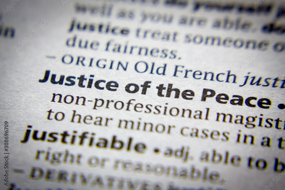 Obraz premium Word or phrase Justice of the Peace in a dictionary.