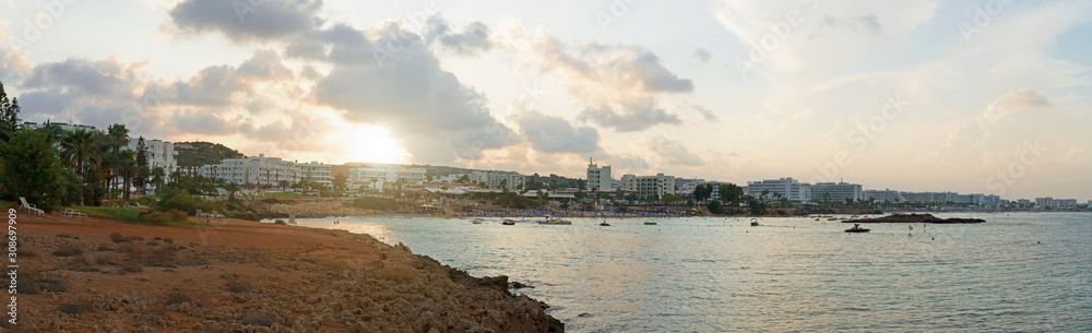 Fototapeta premium Panoramic view of Fig Tree Beach in Protaras. One of the popular beaches in Europe.