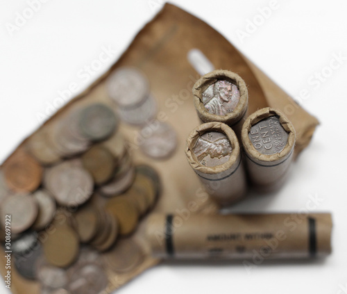 Sealed and open roll with 1 wheat  cent coins