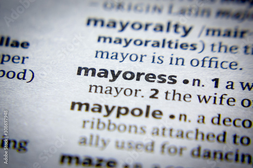 Word or phrase Mayoress in a dictionary. photo