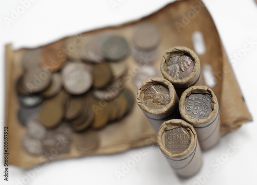 Sealed and open roll with 1 wheat  cent coins