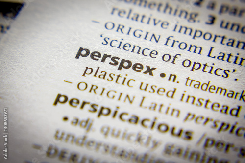 Word or phrase Perspex in a dictionary. photo