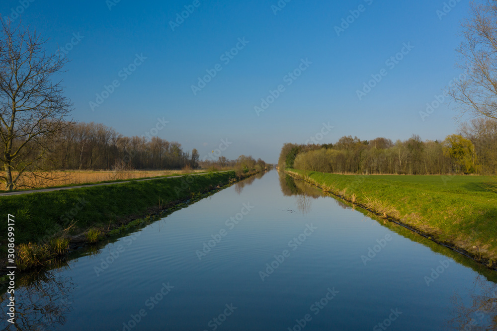 Aerial view of the Canal of Stekene (Stekense Vaart), in Stekene, East Flanders, Belgium