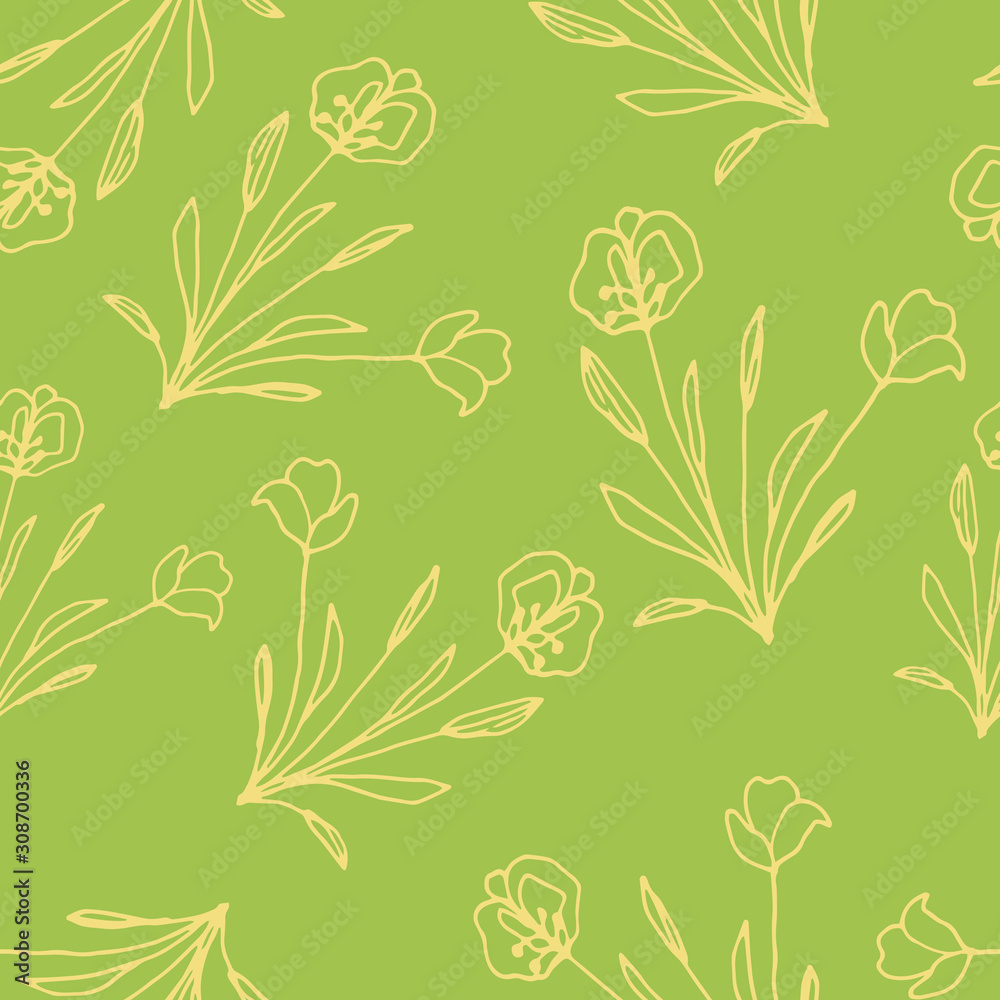 Floral seamless pattern in line art style. Abstract botanical print of flowers, leaves, twigs. Textile design texture. Spring blossom background. Vector illustration. Floral seamless pattern in line art style. Abstract botanical print of flowers, leaves, twigs. Textile design texture. Spring blossom background. Vector illustration.