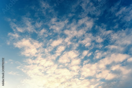 Fototapeta Naklejka Na Ścianę i Meble -  The blue sky in cirrus clouds at sunset